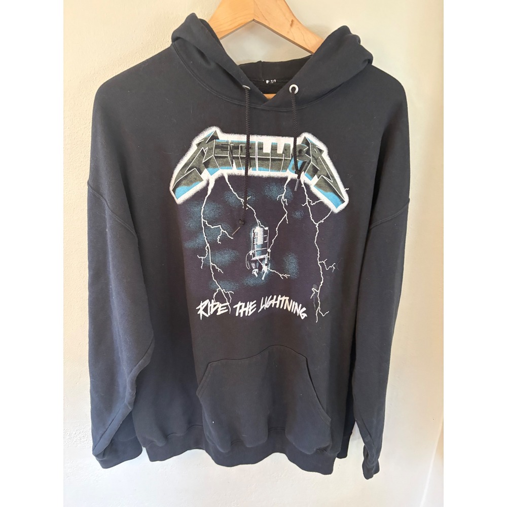 Metallica Ride the Lightning Graphic Hoodie Black Heavy Metal Band Sweatshirt